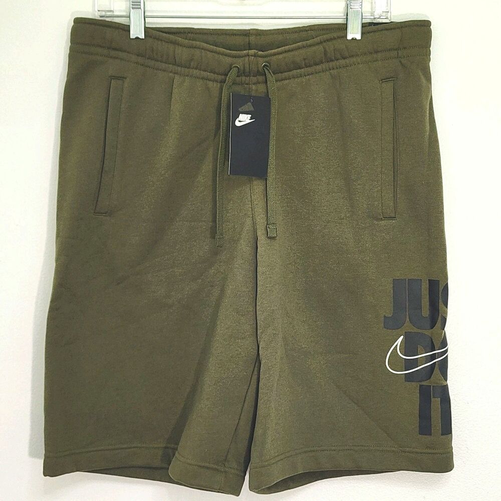Nike Mens Just Do It Fleece Lined Shorts Standard Fit Knee Length Green Size M